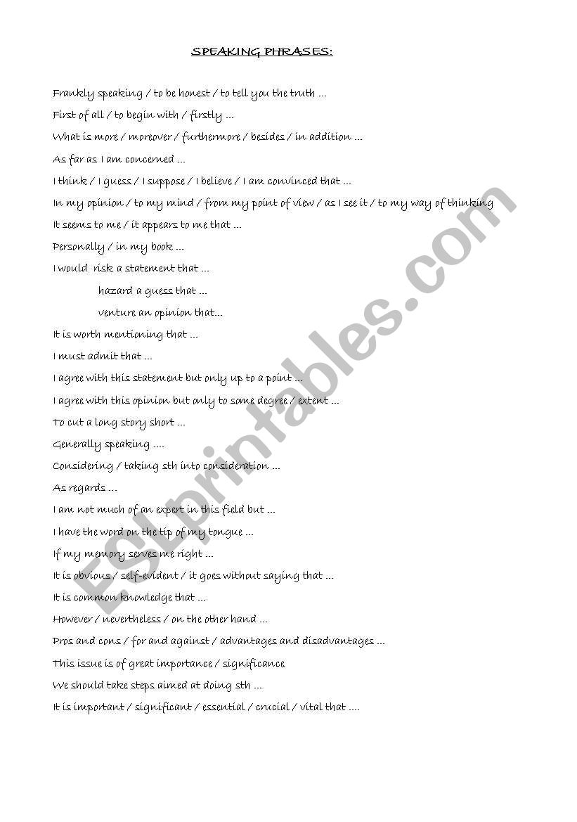 speaking phrases worksheet