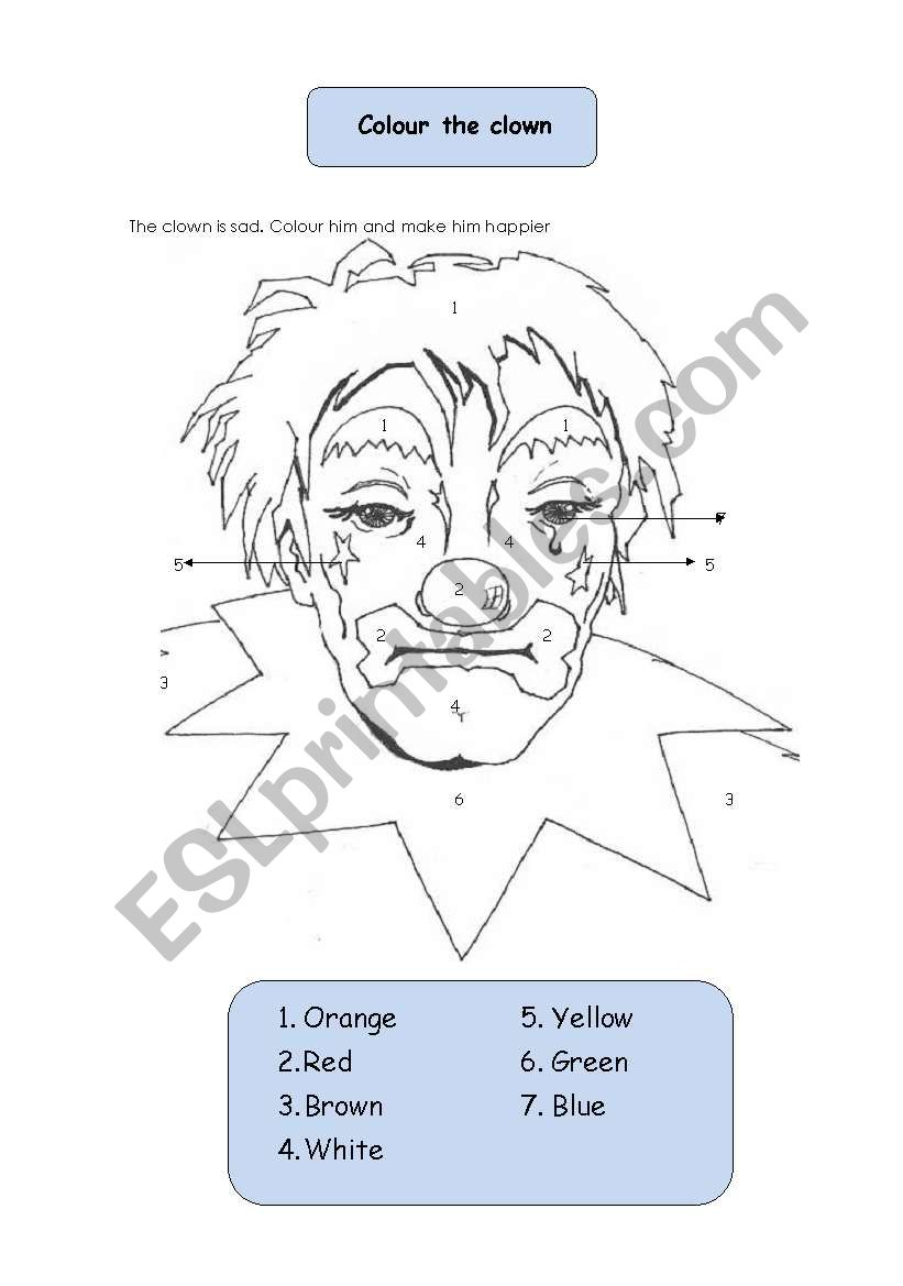 Colour the clown worksheet