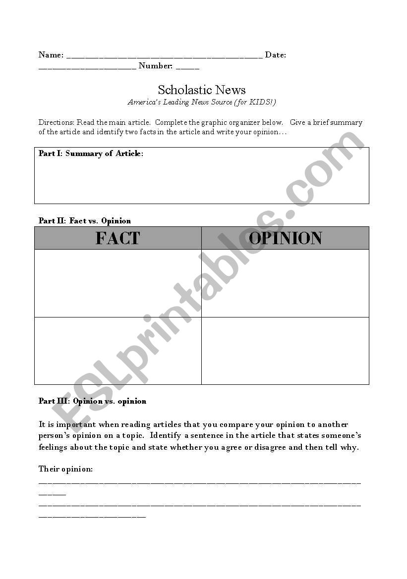 Fact vs. Opinion Worksheet worksheet