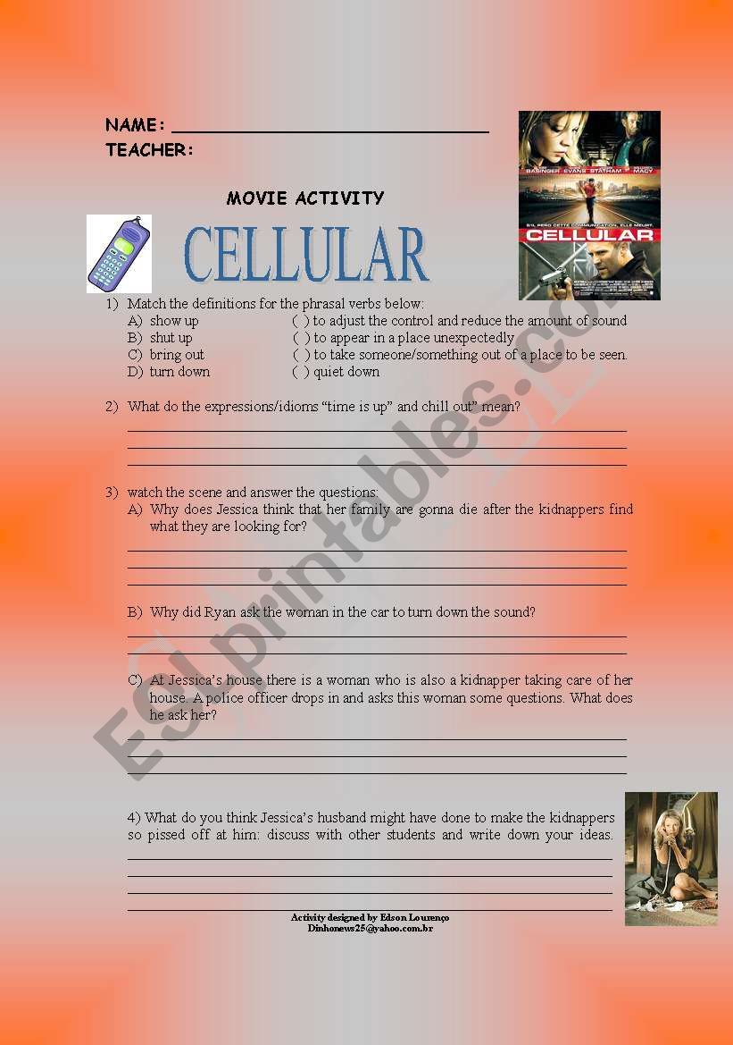 movie cellular worksheet