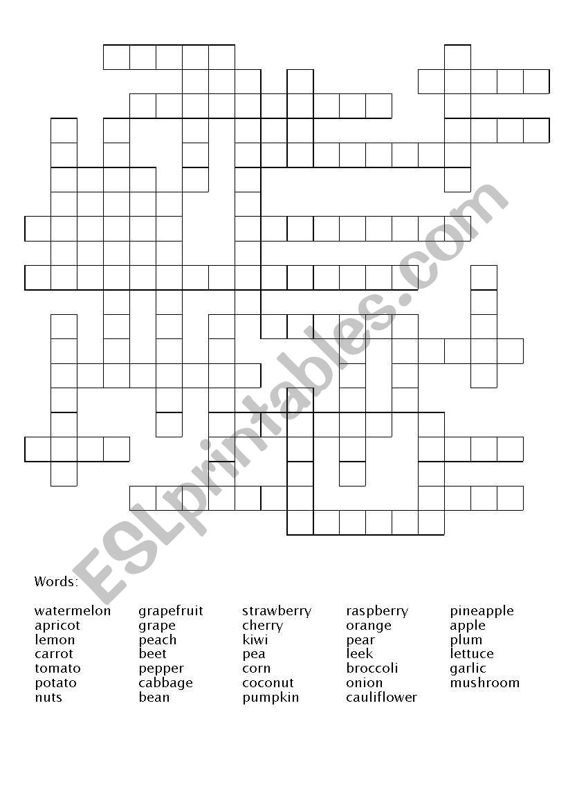 Fruits and Vegetables Crossword