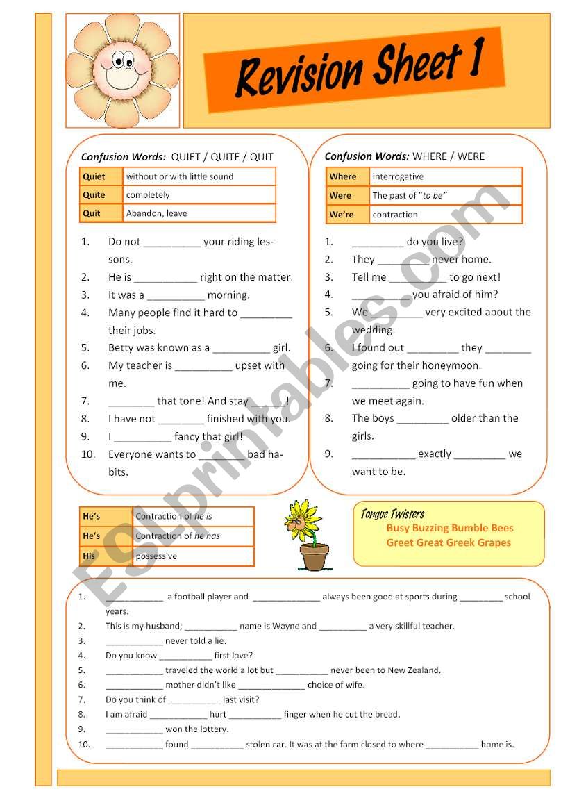 Revision Sheet 1 worksheet