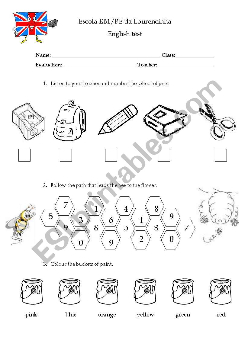 1st grade test worksheet