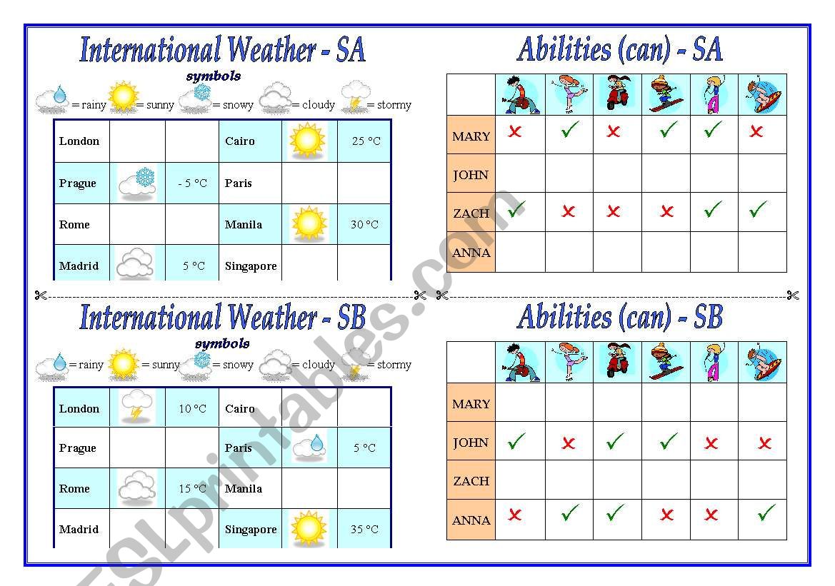 Pair work activities (part two) +teachers notes.