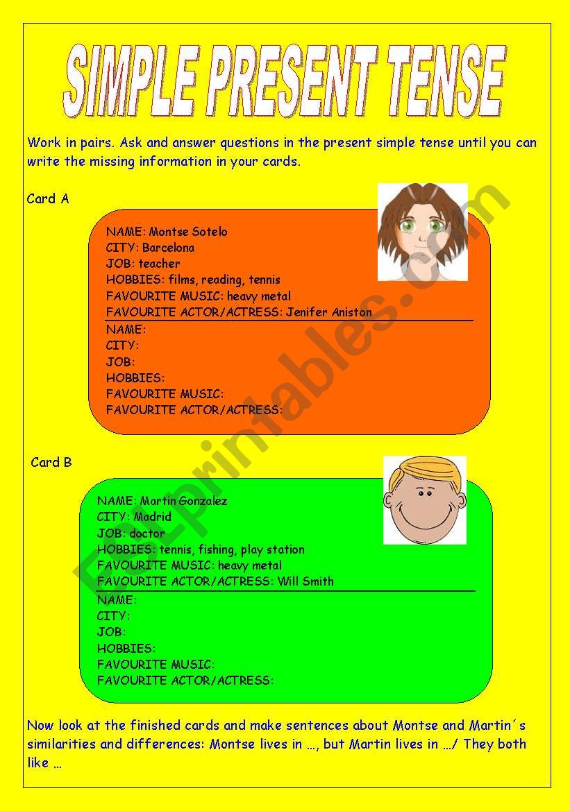 SIMPLE PRESENT TENSE worksheet