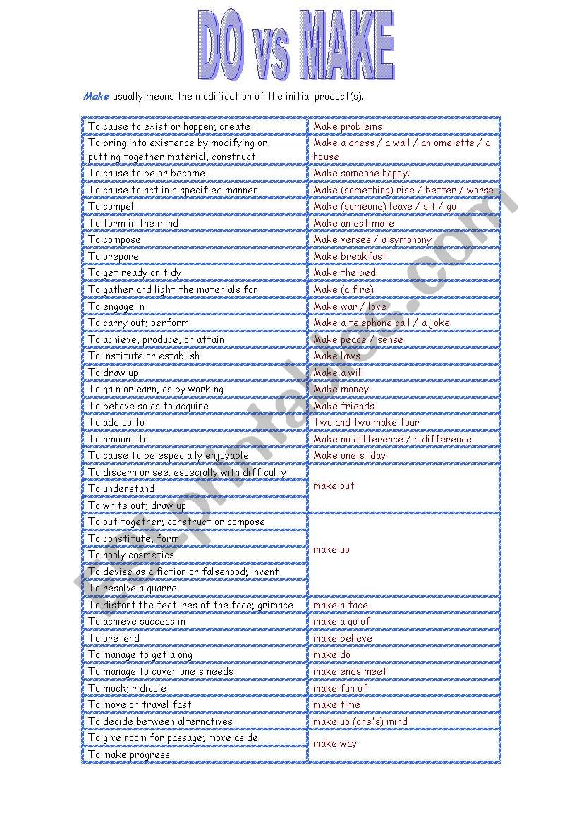 DO vs MAKE (grid + exercises) worksheet