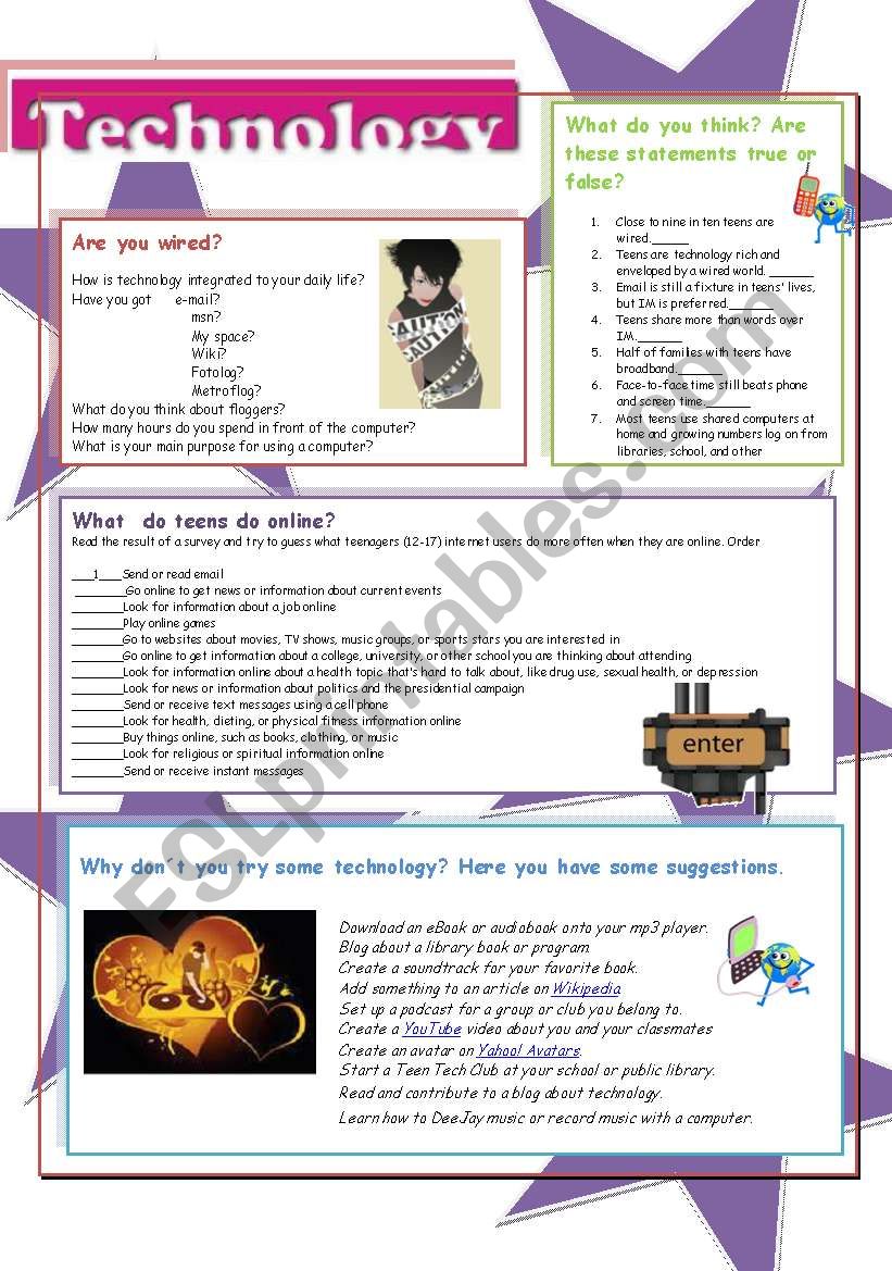 Technology and teenagers worksheet
