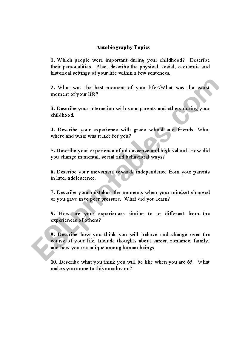 writing an autobiography essay z worksheets