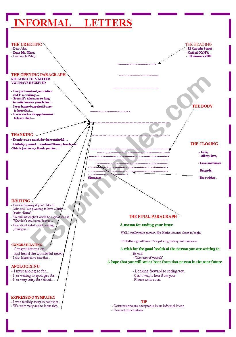 Writing informal letters worksheet