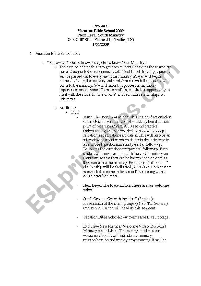VBS 2009 worksheet