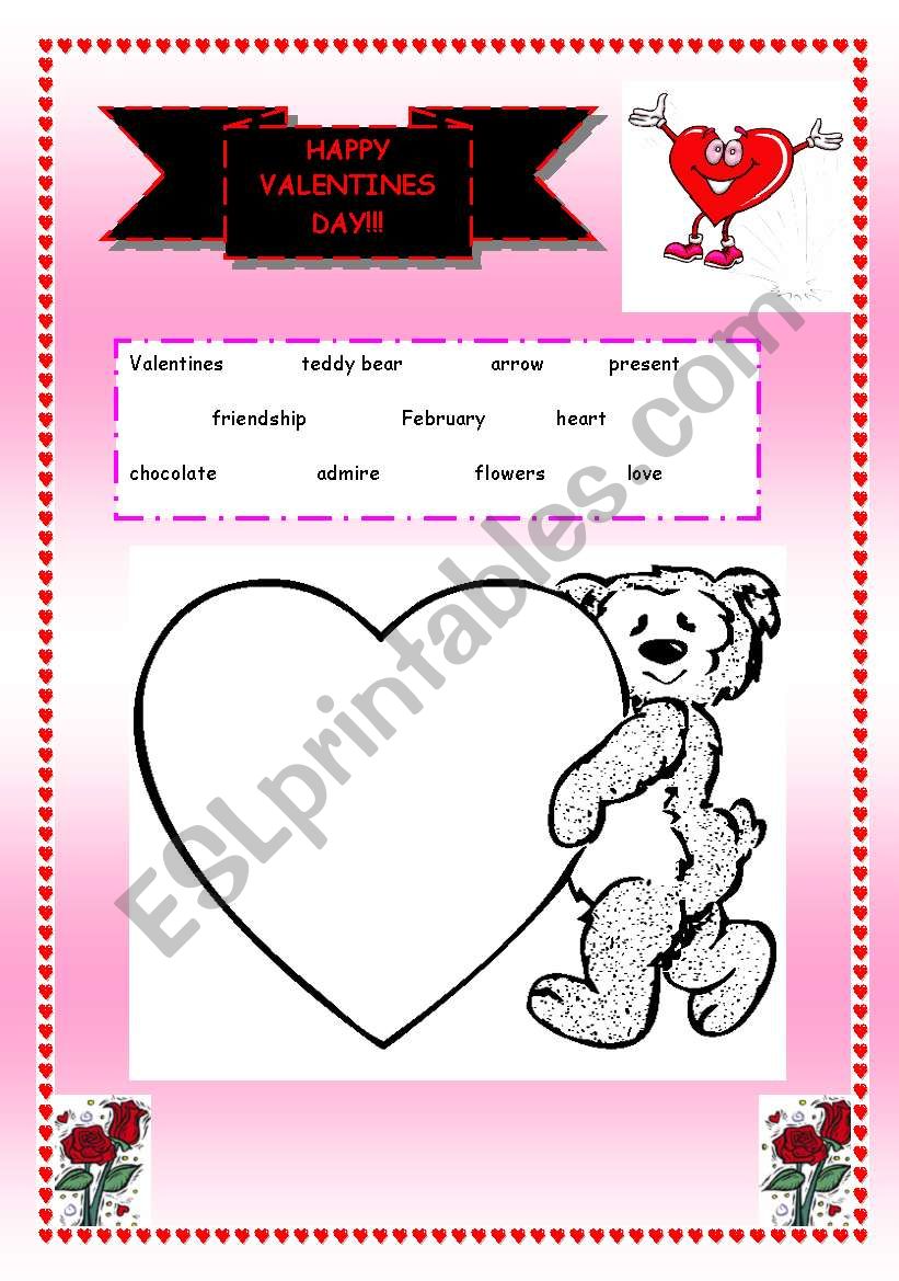 Valentines worksheet (exercises on another page)