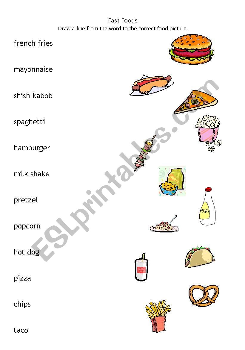 Fast Foods - match word to picture