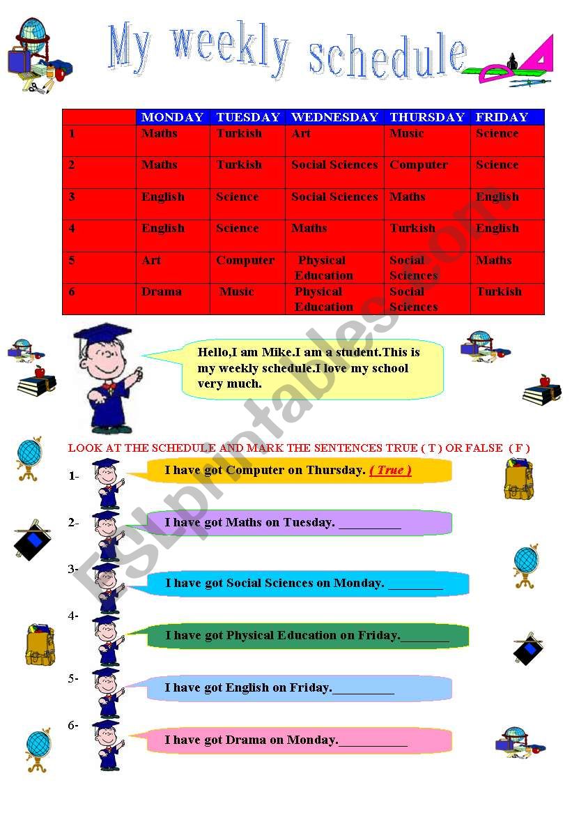 MY WEEKLY SCHEDULE worksheet