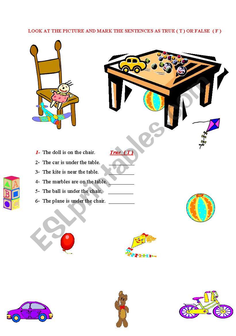 toys&prepositions worksheet