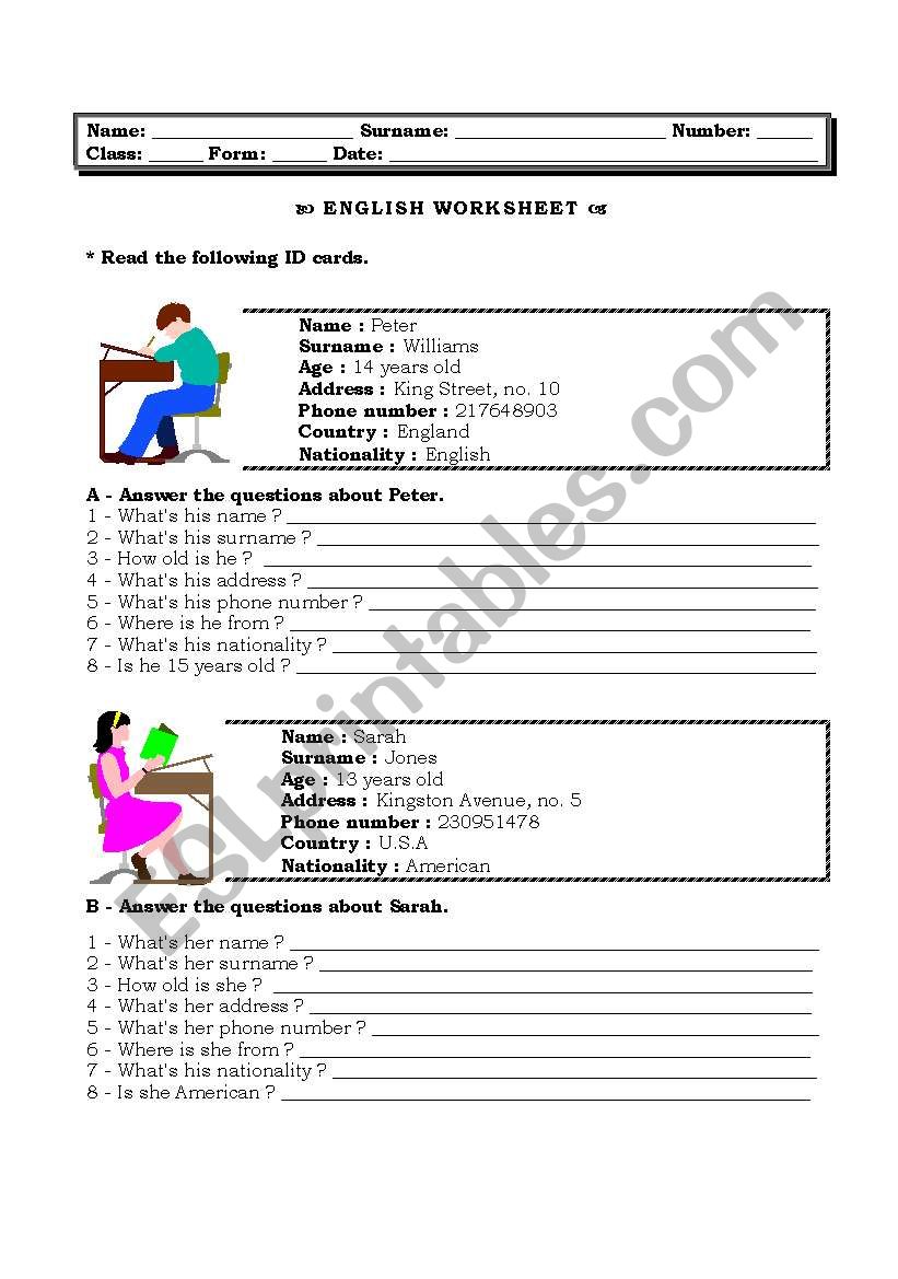 IDENTIFICATION worksheet