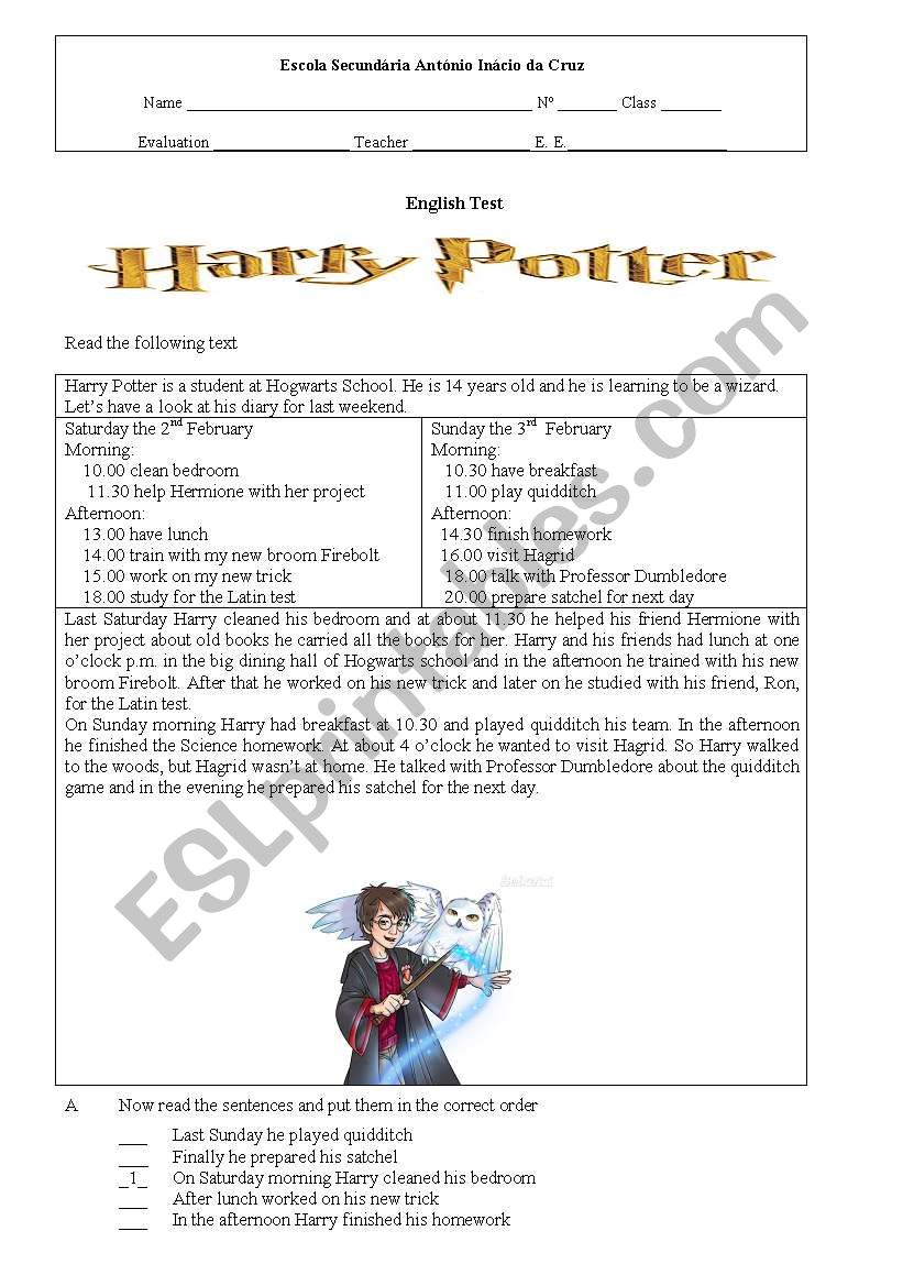 Test Harry Potter worksheet
