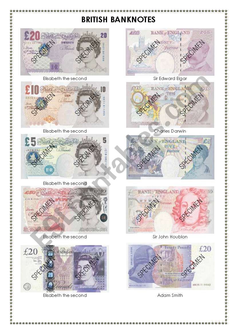 British banknotes worksheet