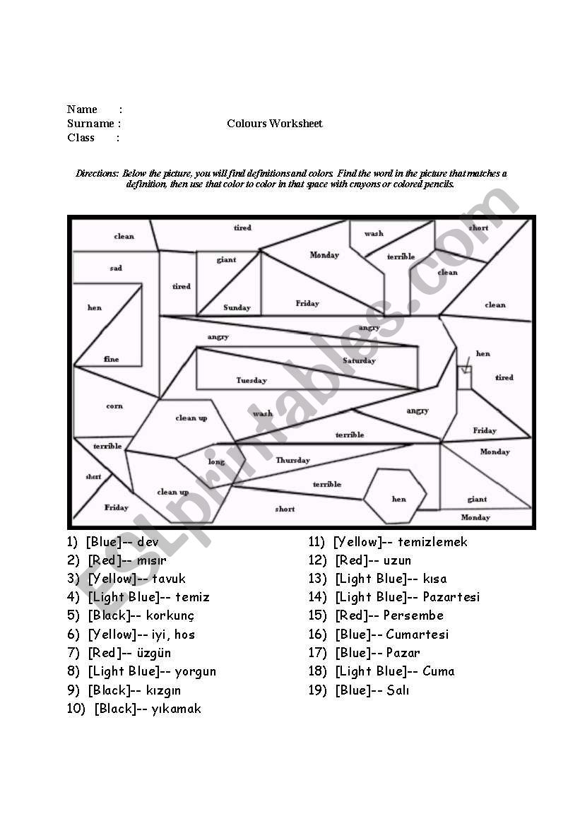 colours worksheet