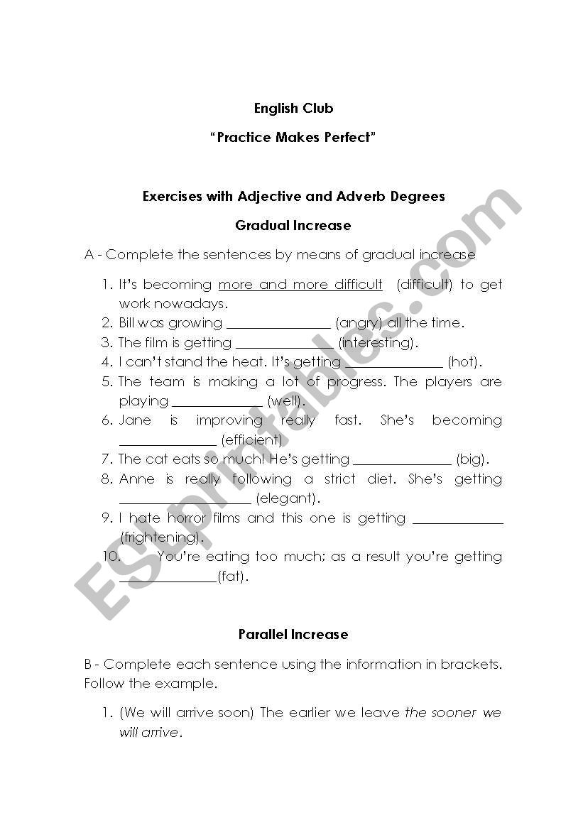 Adjective and Adverb Degrees worksheet