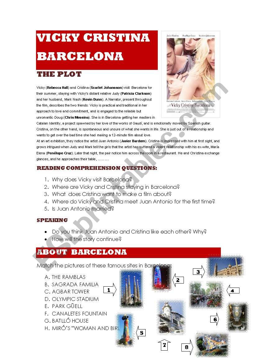 VICKY CRISTINA BARCELONA: FILM READING COMPREHENSION and BARCELONA SITES MATCH (with answer key)