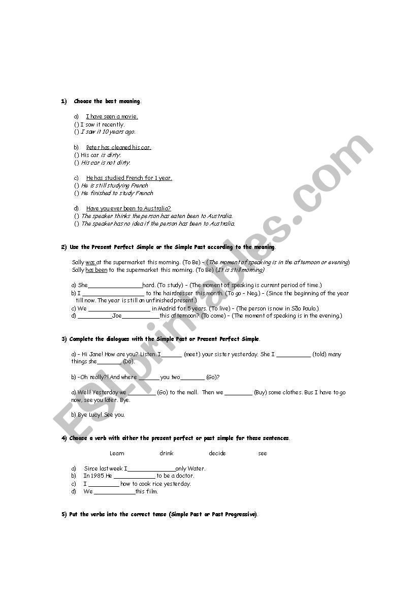 Present Perfect x Simple Past - Past progressive