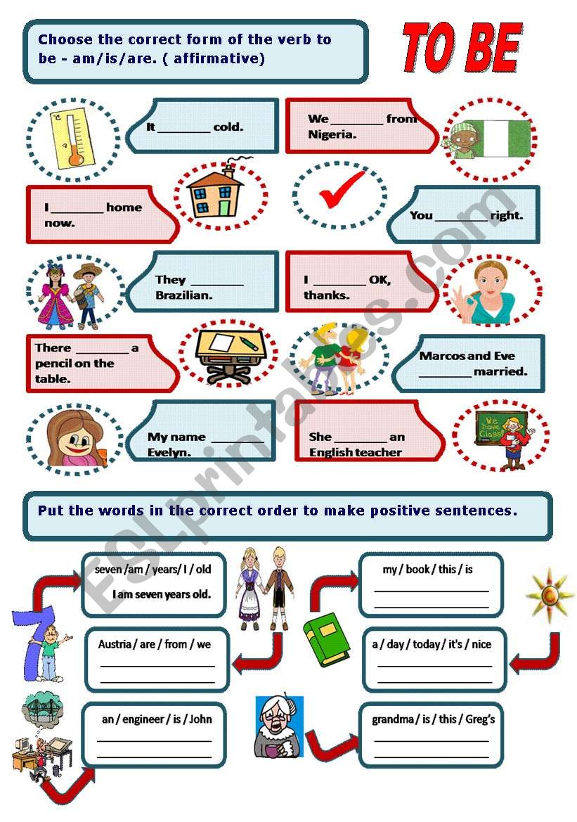 VERB TO BE - AFFIRMATIVE worksheet