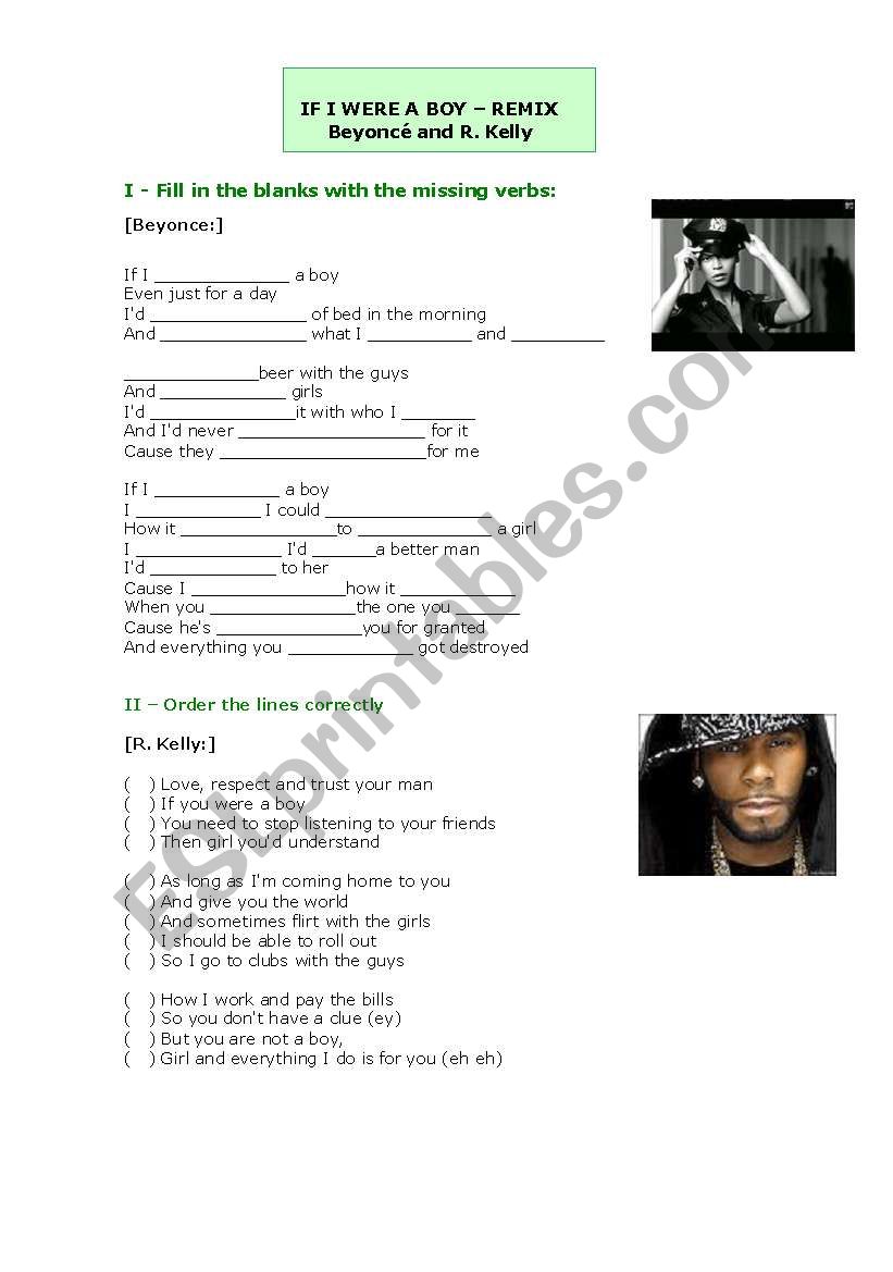 If I were a boy - Remix worksheet