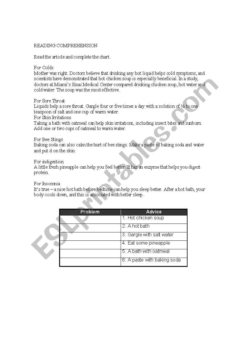 Home remedies worksheet