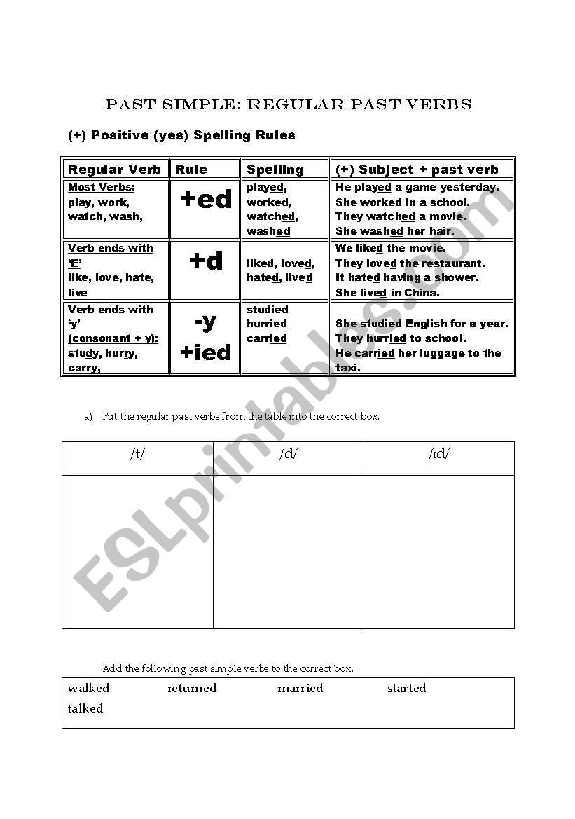 Past Simple Regular and Irregular Verbs (Positive) 