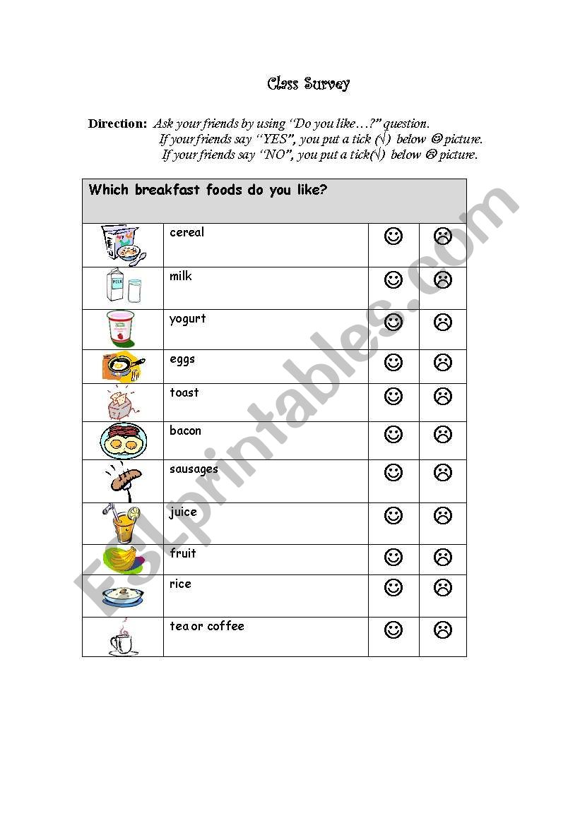 Class Survey worksheet