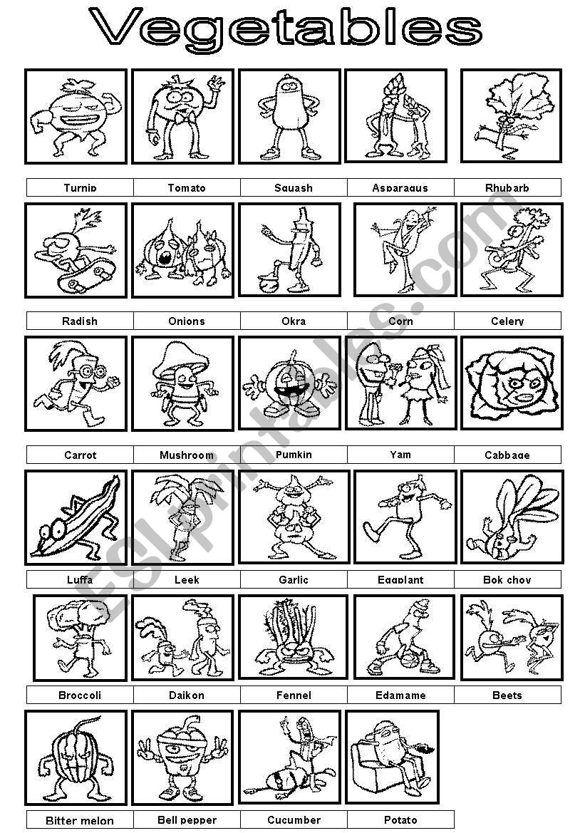 Vegetables pictionary BW version