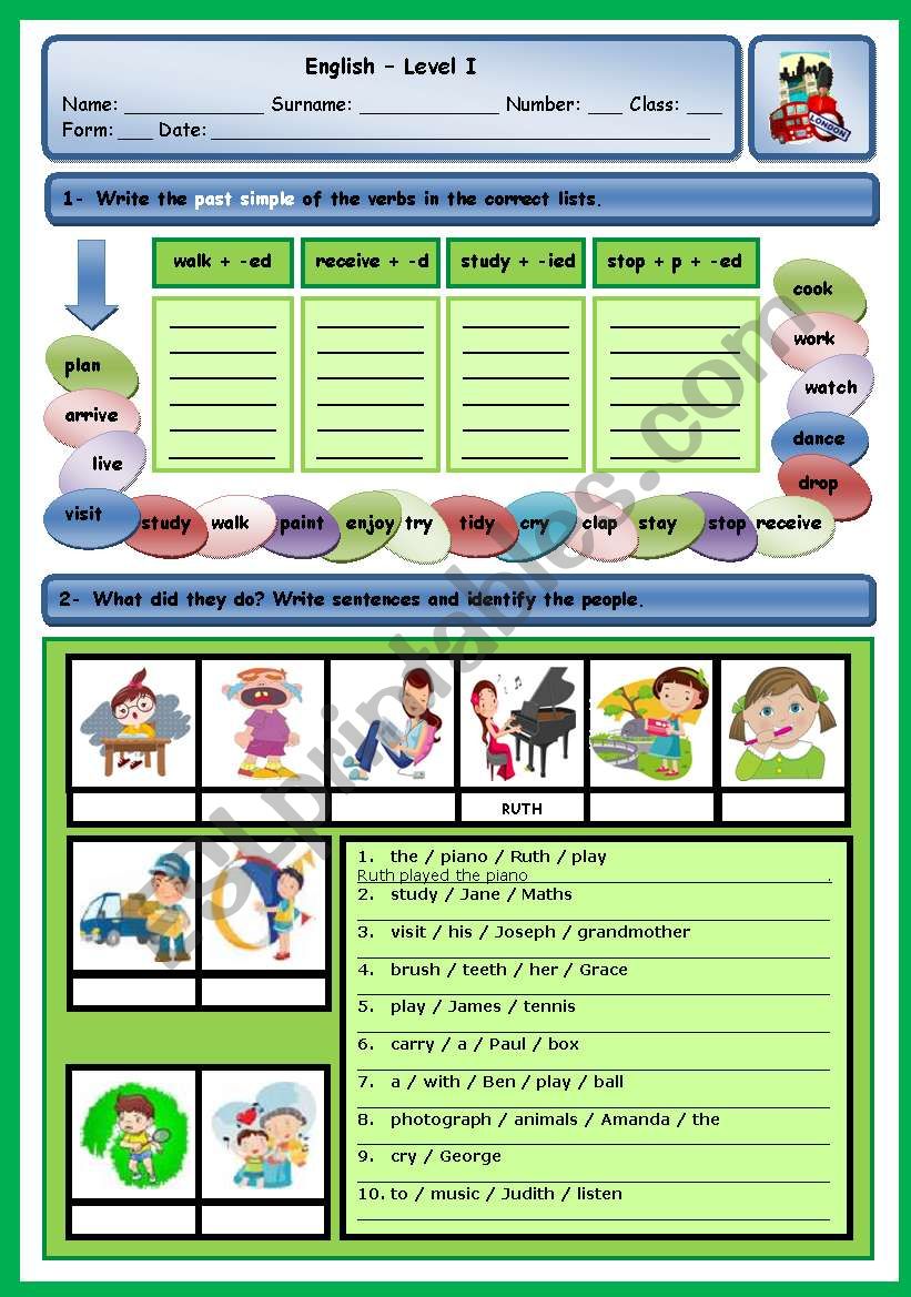 PAST SIMPLE OF REGULAR VERBS worksheet