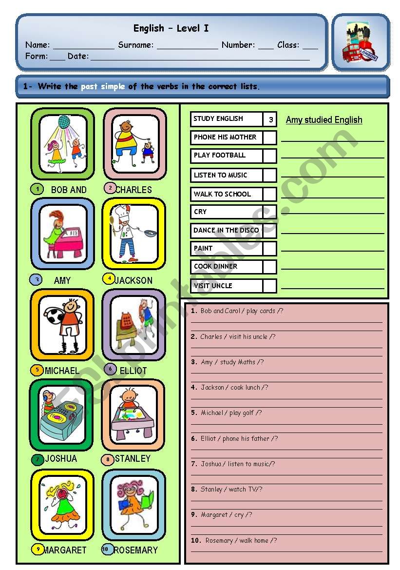 PAST SIMPLE OF REGULAR VERBS worksheet