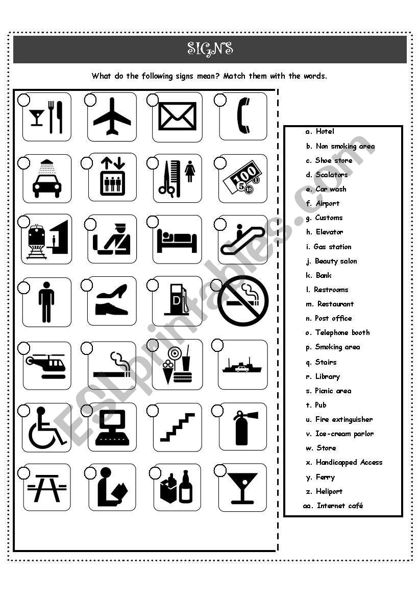 SIGNS VOCABULARY worksheet