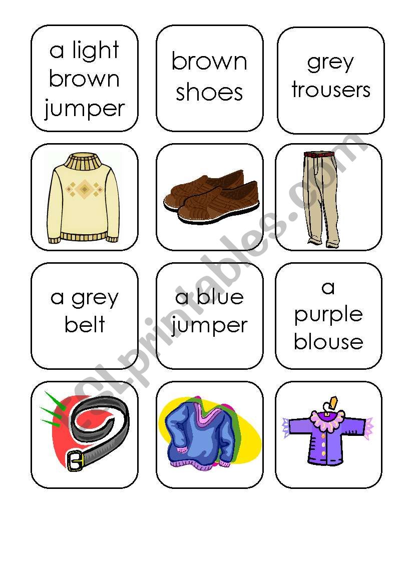 clothes memory game worksheet