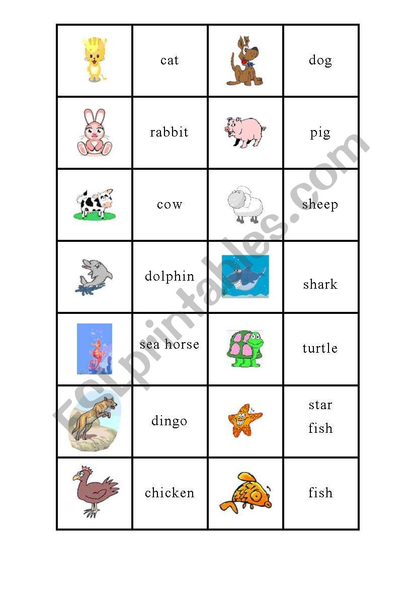 Memory Game: Animals - ESL worksheet by Lidiana73