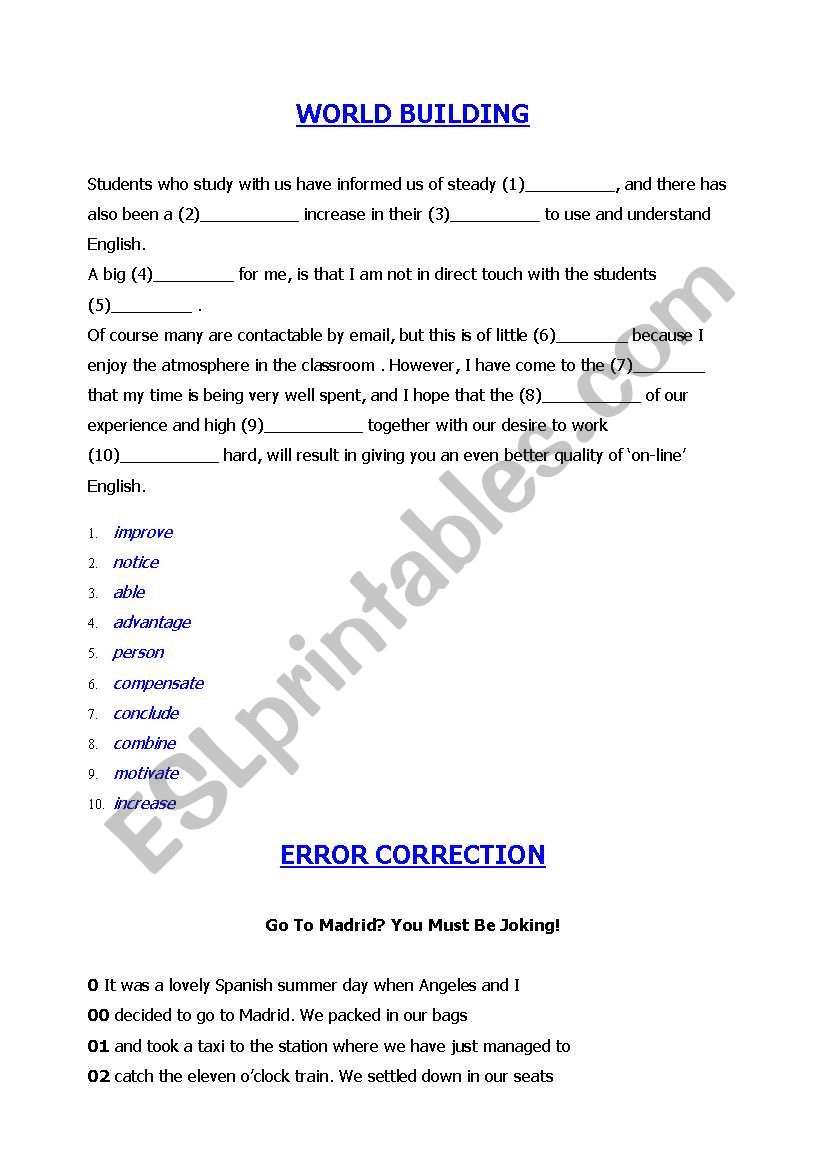 Word building worksheet