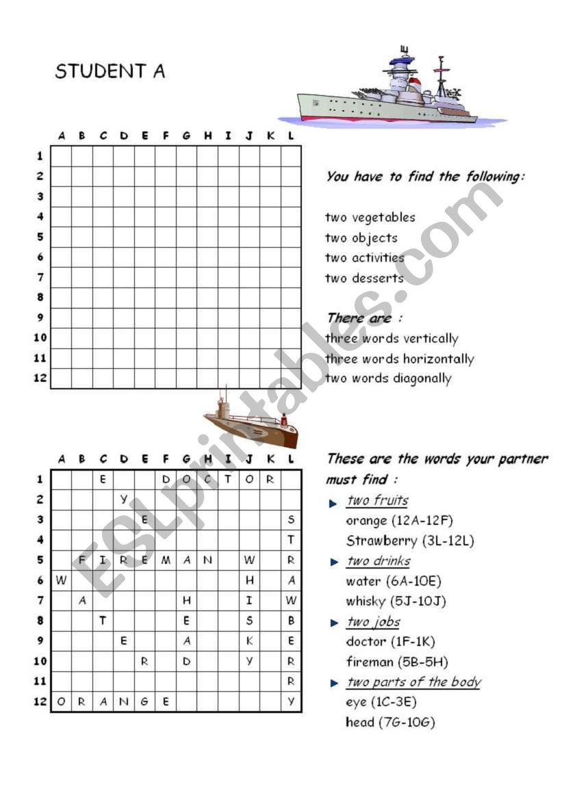 Battleships worksheet