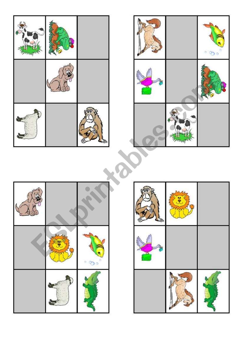 animal bingo worksheet