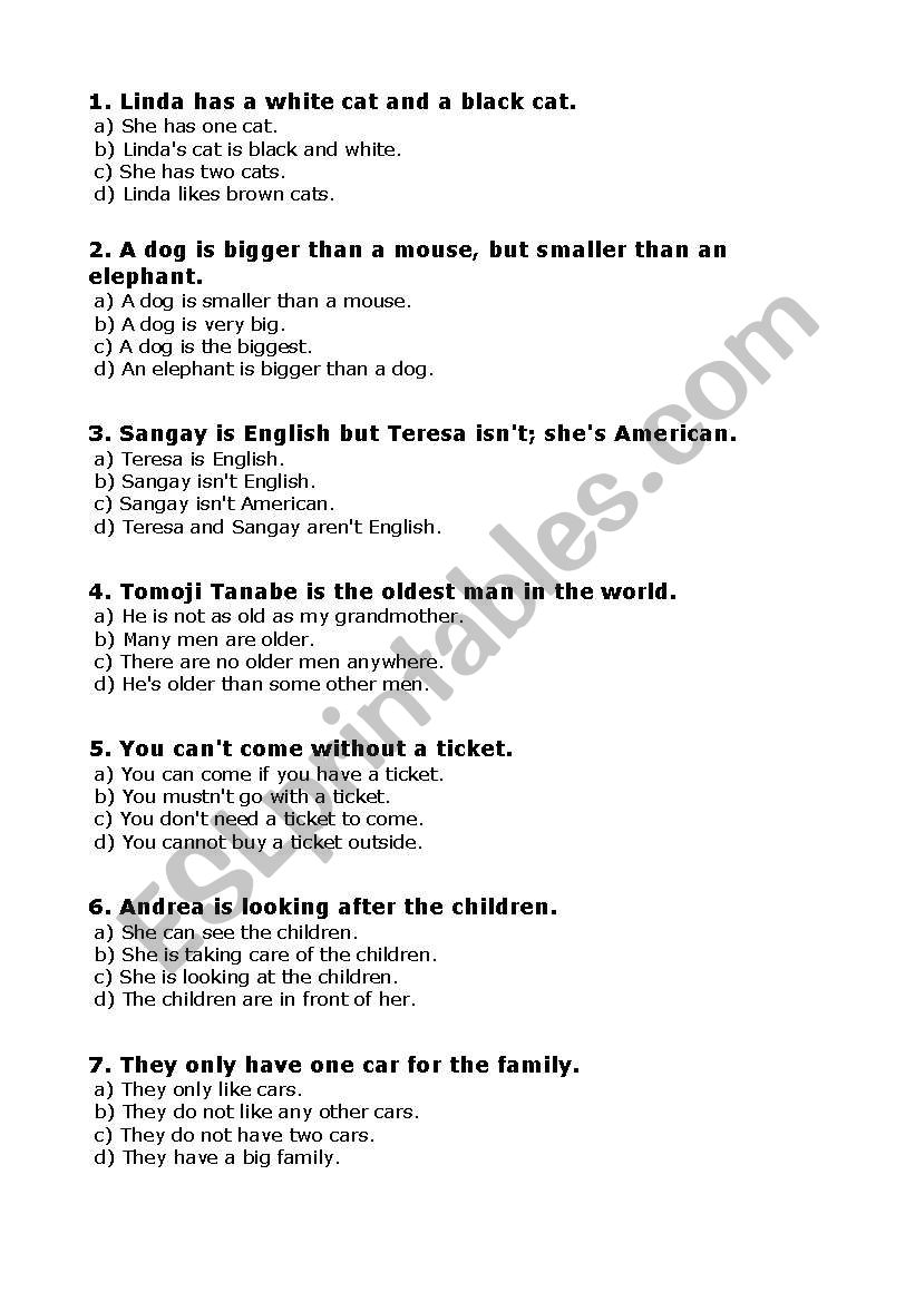 Your English Understanding worksheet