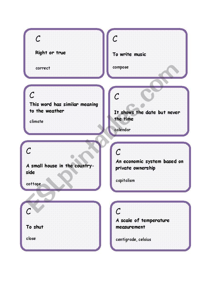 Alphabet game -Letter C worksheet