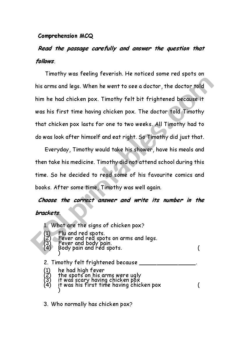 comprehension mcq worksheet