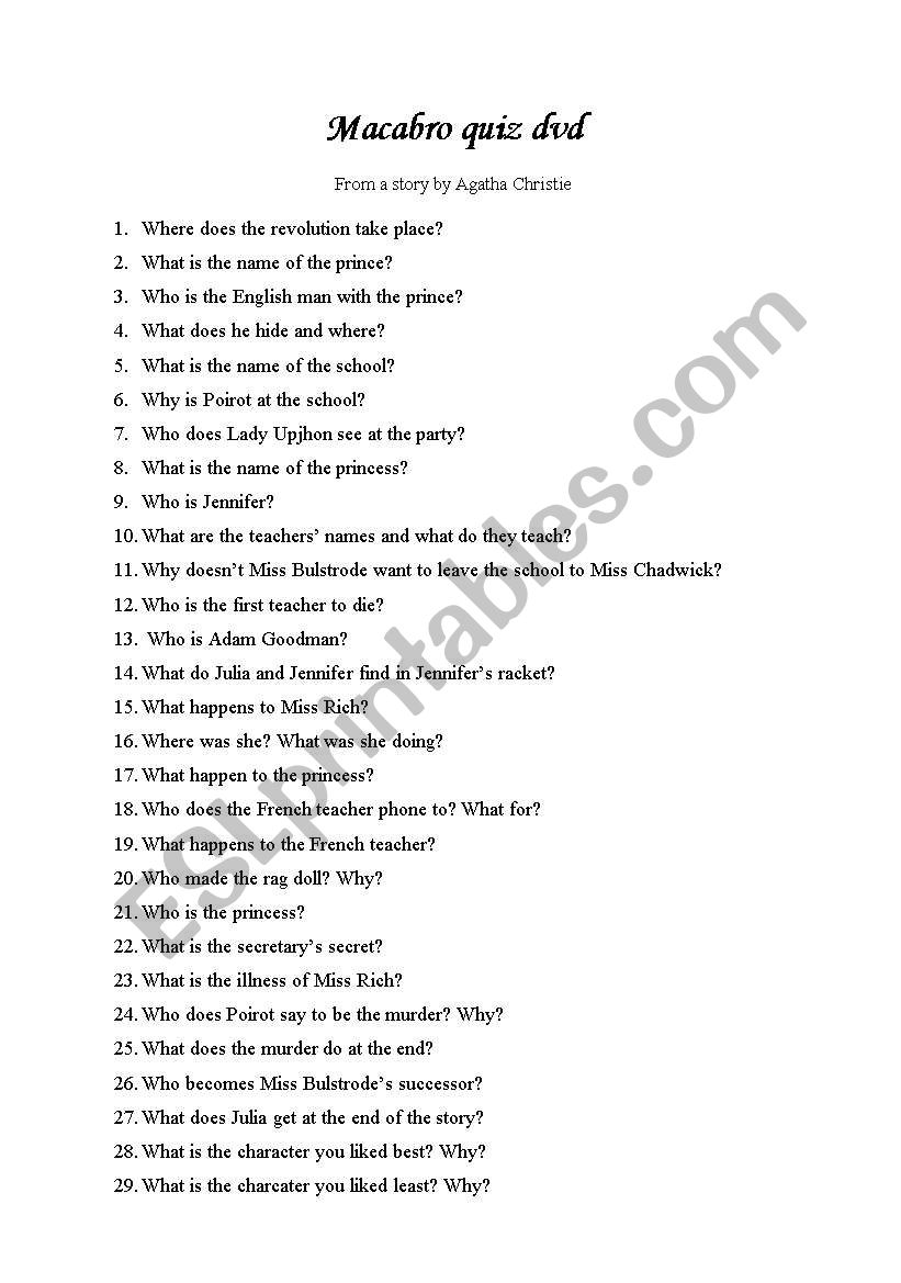 Macabro Quiz  worksheet