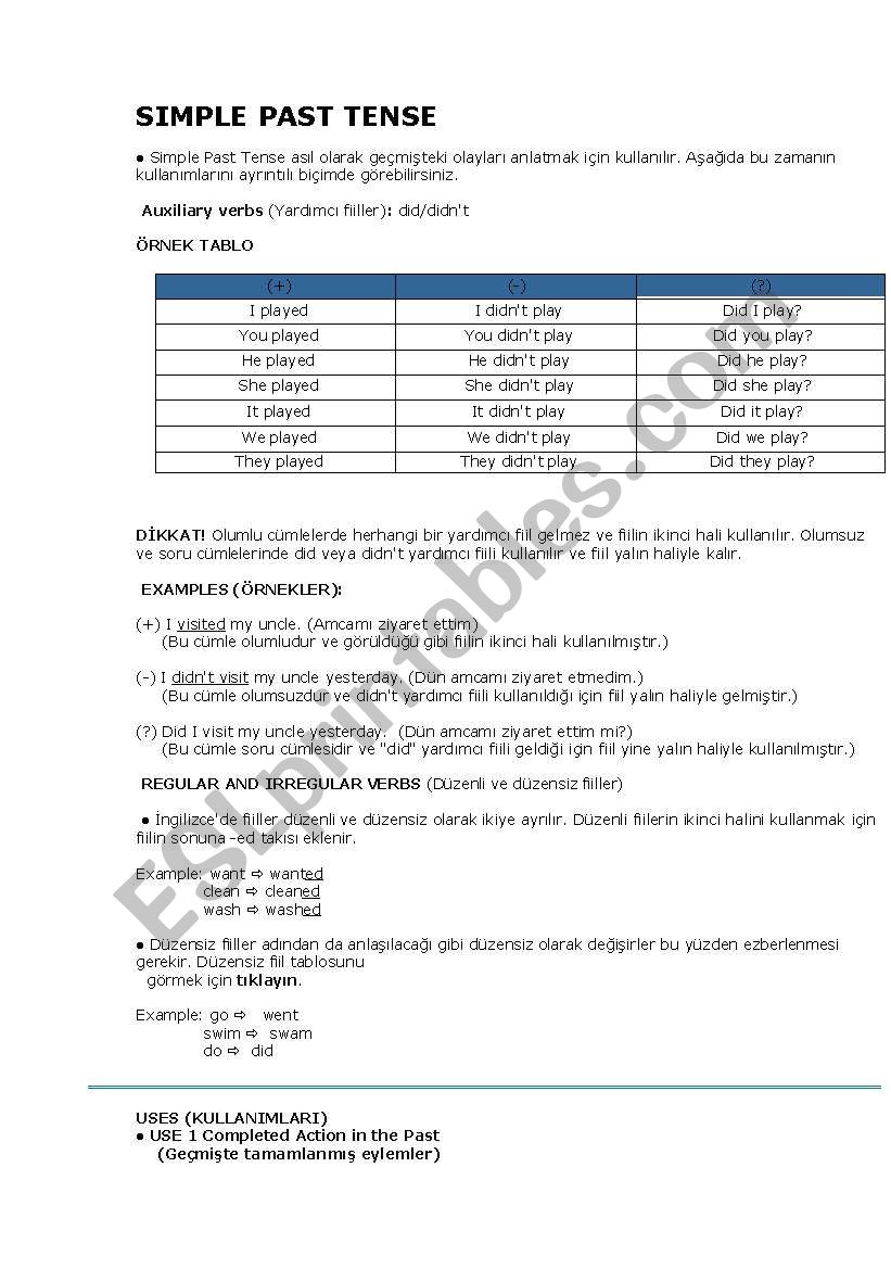 simple past tense worksheet