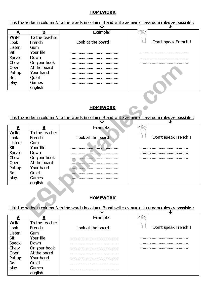 Classsroom rules Homework  worksheet