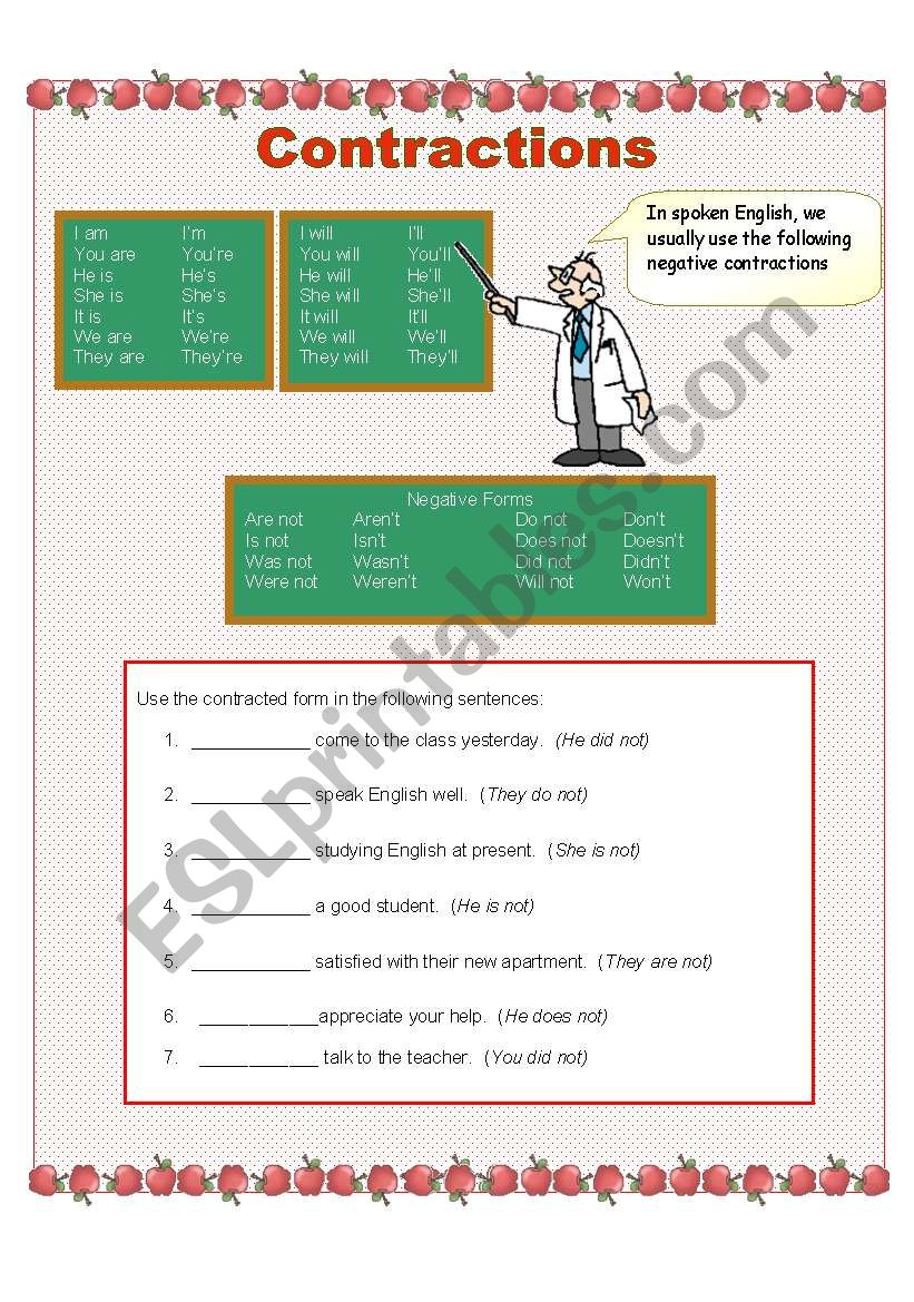 Fill in the  blank using contractions