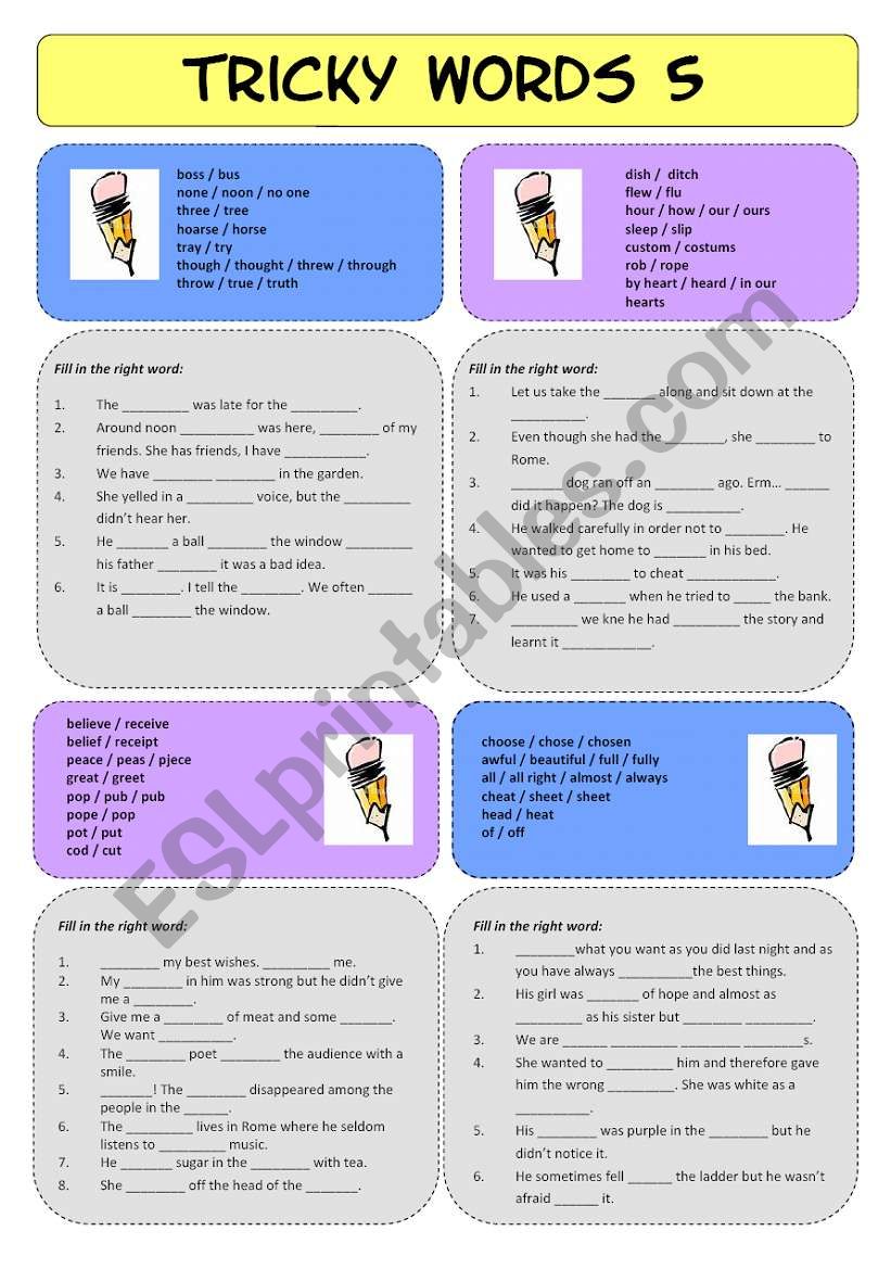 Tricky Words 5 worksheet