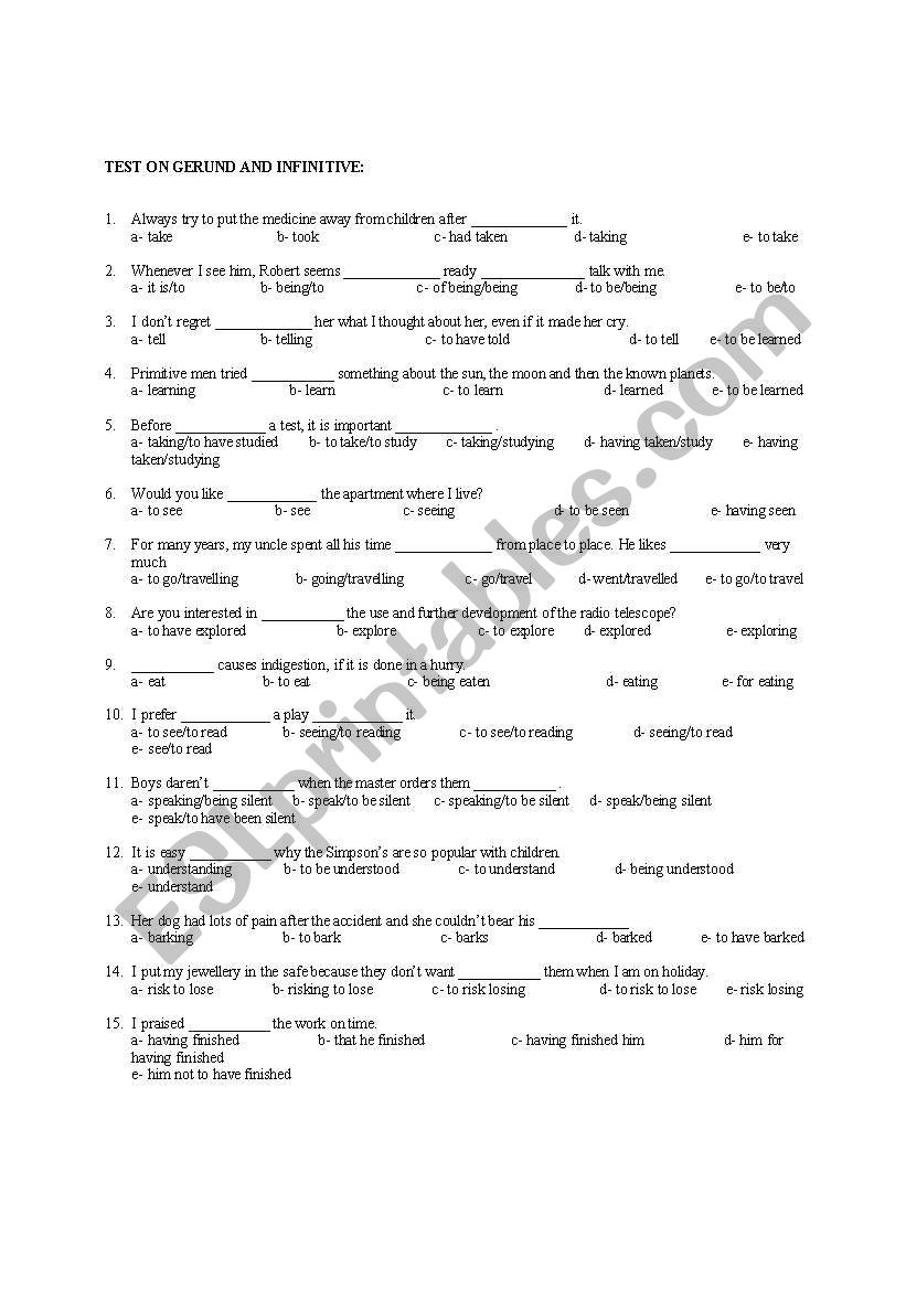 gerunds and infinitives worksheet