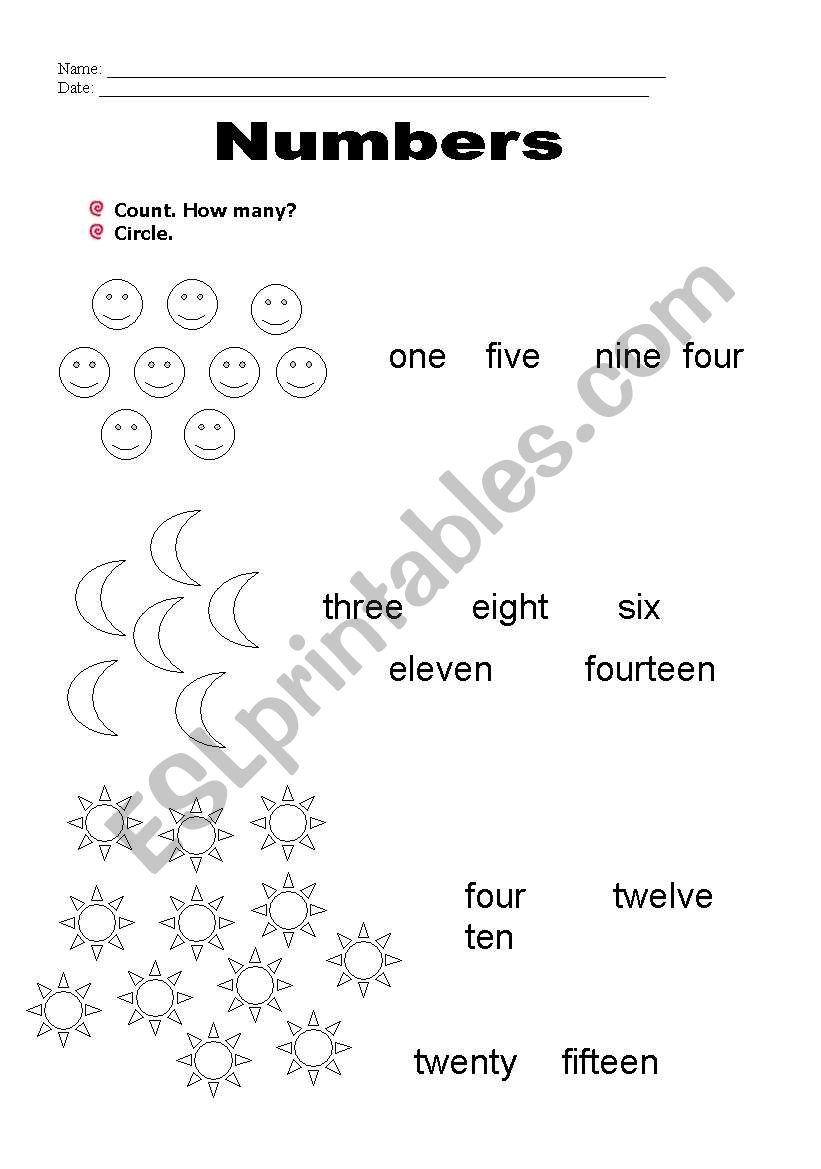 Numbers - revisions worksheet