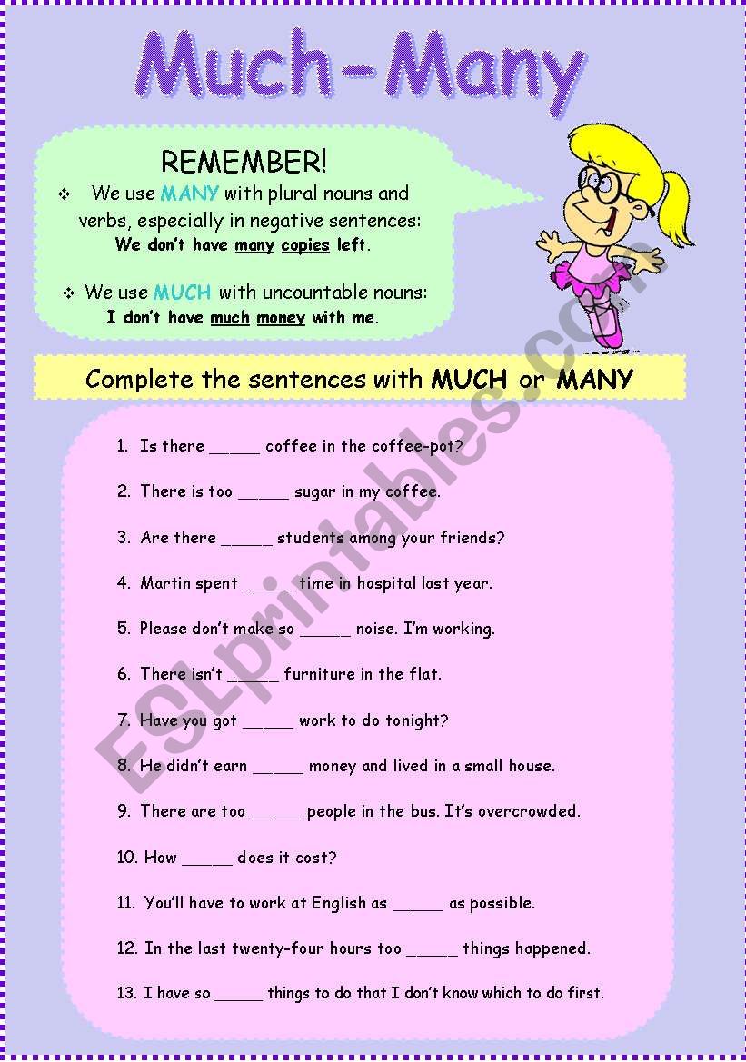 Grammar. Much-Many worksheet